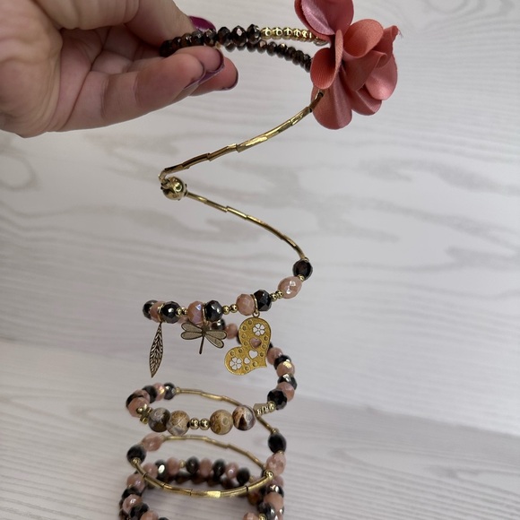 NEW handmade Elegant Gold ,Pink and brown chezco crystal Beaded slinky Bracelet - Picture 3 of 7